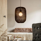 Load image into Gallery viewer, Boho Black Rattan Pendant Light For Kitchen Island Dining Room
