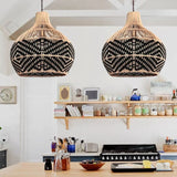 Load image into Gallery viewer, Black Pattern Vintage Handwoven Rattan Pendant Light