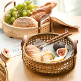Load image into Gallery viewer, Nordic Rattan Round Tray Leather Handle