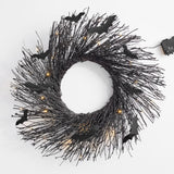 Load image into Gallery viewer, Halloween Pre-Lit Black Glitter Branch Wreath with Bats