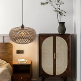 Load image into Gallery viewer, Boho Hanging Lamp with Bamboo Lampshade