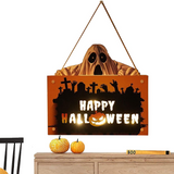 Load image into Gallery viewer, Halloween Door Sign with Lights Horror Pumpkin Wooden