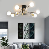 Load image into Gallery viewer, Cream Glass Sphere Semi Flush Mount Modernist 8 Lights