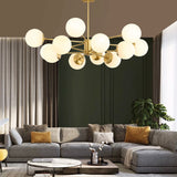 Load image into Gallery viewer, 12-Light Golden Molecular Shaped Chandelier Lamp White Glass Ball Shade