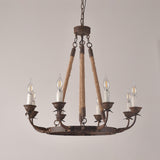Load image into Gallery viewer, Candle Rustic Hemp Rope &amp; Metal 8-Light Chandelier