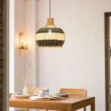Load image into Gallery viewer, Black &amp; White Lampshade Rattan Pendant Light