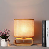 Load image into Gallery viewer, Bedside Wooden Nightstand Table Lamp with Oval Base and Fabric Shade